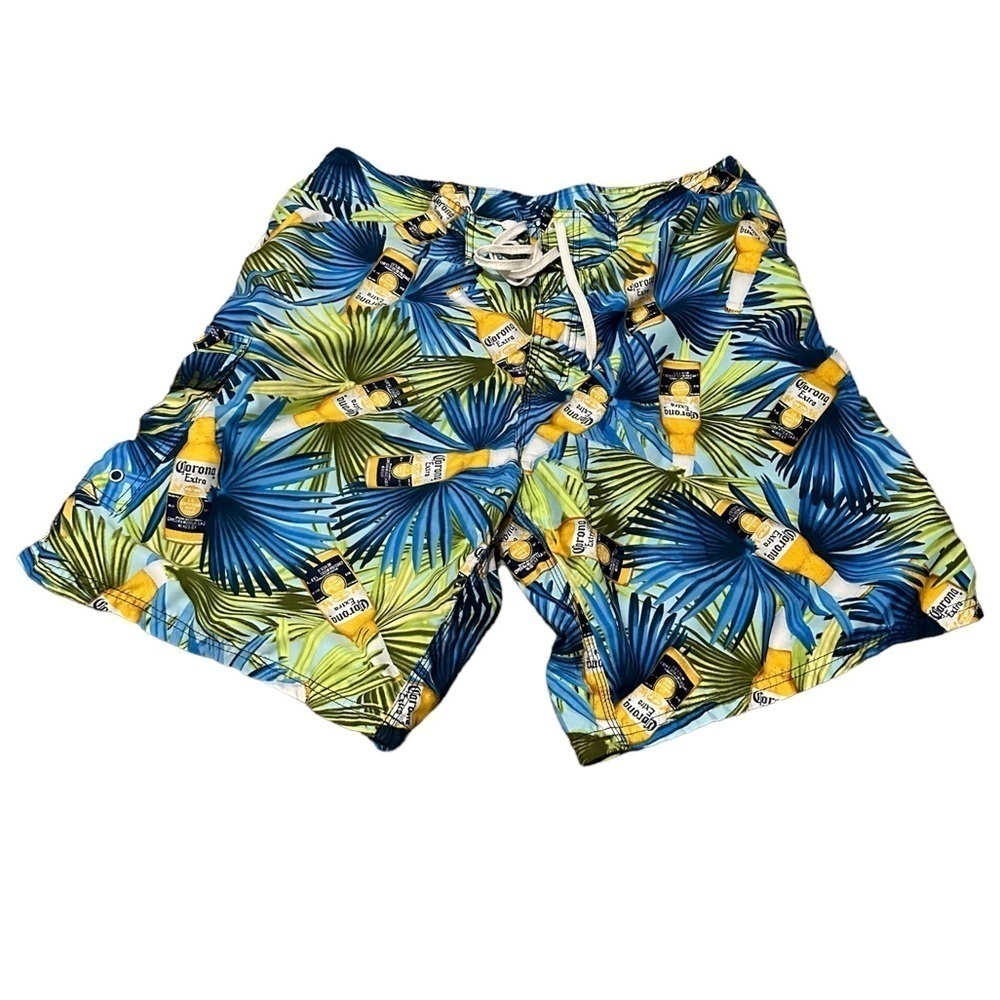 Corona Beer Blue Swim Trunks‎ Tropical Summer Shorts Beach Palm Trees 38